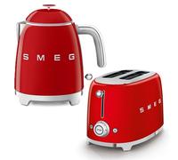 Smeg Mini-Kettle & 2-slice Toaster Set, 50’s Style Retro, Stainless Steel, Red