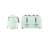 Smeg 50's Style Retro Range Breakfast Set, 0.8L 1400W Mini Kettle and Multi-Functional Control 4-Slice 2000W Toaster, Pastel Green