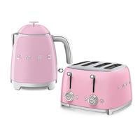 SMEG Mini Kettle & Toaster Set, 0.8L, 4 Slice, 2000W, Pink, KLF05PKUK/TSF03PKUK