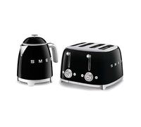 Smeg 50’s Style Retro Range Breakfast Set, 0.8L 1400W Mini Kettle and Multi-Functional Control 4-Slice 2000W Toaster, Black, KLF05BLUK/ TSF03BLUK