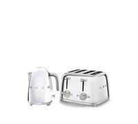 Smeg 50's Style Retro Range Breakfast Set, 1.7L 3000W Kettle and Multi-Functional Control 4-Slice 2000W Toaster, Polished Stainless Steel