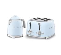 Smeg 50’s Style Retro Range Breakfast Set, 0.8L 1400W Mini Kettle and Multi-Functional Control 4-Slice 2000W Toaster, Pastel Blue, KLF05PBUK/ TSF03PBUK