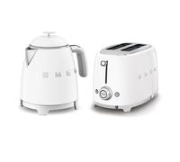 Smeg 50s Style Retro Range Breakfast Set, 0.8L 1400W Mini Kettle and Multi-Functional Control 2-Slice 950W Toaster, White, KLF05WHUK/ TSF01WHUK
