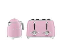 Smeg 50's Style Retro Range Breakfast Set, 0.8L 1400W Mini Kettle & Multi-Functional Control 4-Slice 2000W Toaster, Pastel Pink, KLF05PKUK/TSF03PKUK