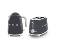 Smeg 50's Style Retro Range Breakfast Set, 1.7L 3000W Kettle and Multi-Functional Control 2-Slice 950W Toaster, Slate Grey, KLF03GRUK/ TSF01GRUK