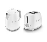 Smeg 50's Style Retro Range Breakfast Set, 1.7L 3000W Kettle and Multi-Functional Control 2-Slice 950W Toaster, Matte White, KLF03WHMUK/ TSF01WHMUK