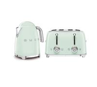 Smeg 50's Style Retro Range Breakfast Set, 1.7L 3000W Kettle and Multi-Functional Control 4-Slice 2000W Toaster, Pastel Green, KLF03PGUK/ TSF03PGUK