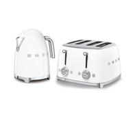 Smeg 50's Style Retro Range Breakfast Set, 1.7L 3000W Kettle and Multi-Functional Control 4-Slice 2000W Toaster White