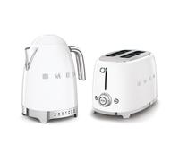 Smeg 50’s Style Retro Range Breakfast Set, 1.7L 3000W Variable Temperature Kettle and Multi-Functional Control 2-Slice 950W Toaster, White, KLF04WHUK/ TSF01WHUK