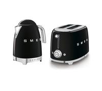 Smeg 50's Style Retro Range Breakfast Set, 1.7L 3000W Variable Temperature Kettle and Multi-Functional Control 2-Slice 950W Toaster, Black