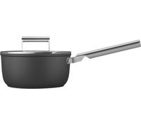 Smeg 50’s Style Non-Stick Saucepan, Suitable for All Cooktops, Oven Proof, Tempered Glass Lid, Made in Italy, 20cm, Matte Black, SPF2012BLM