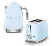 Smeg 50’s Style Retro Range Breakfast Set, 1.7L 3000W Variable Temperature Kettle and Multi-Functional Control 2-Slice 950W Toaster, Pastel Blue, KLF04PBUK/ TSF01PBUK