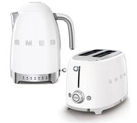 Smeg 50’s Style Retro Range Breakfast Set, 1.7L 3000W Variable Temperature Kettle and Multi-Functional Control 2-Slice 950W Toaster, White, KLF04WHUK/ TSF01WHUK