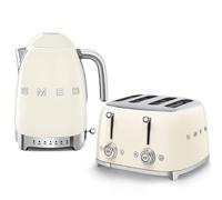 Smeg KLF04CRUK 1.7Ltr Variable Temperature Controlled Kettle and TSF03CRUK 4 Slice Toaster in Retro Cream
