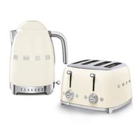 Smeg KLF04CRUK 1.7Ltr Variable Temperature Controlled Kettle and TSF03CRUK 4 Slice Toaster in Retro Cream