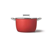 Smeg CKFC2611RDM Casserole Pan 26cm and Lid Red, Non-Stick, Aluminium, Patented Base