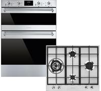Smeg Classic AODUSF6300G Built Under Electric Double Oven and Gas Hob Pack - Stainless Steel - A/B Rated, Stainless Steel