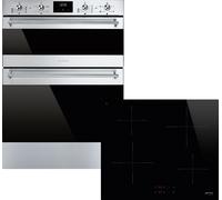 Smeg Classic AODUSF6300I Built Under Electric Double Oven and Ceramic Hob Pack - Stainless Steel - A/B Rated, Stainless Steel