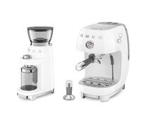 Smeg 50's Style Electric Coffee Grinder and 50’s Style Espresso Coffee Machine with Cold Brew Function White CGF03WHUK / ECF03WHUK