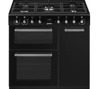 Smeg Concert CX93GMBL 90cm wide Dual Fuel Range Cooker with Gas Hob - Black - A Rated, Black