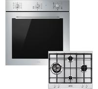 Smeg Cucina AOSF64M3G1 Built In Electric Single Oven and Gas Hob Pack - Stainless Steel - A Rated, Stainless Steel