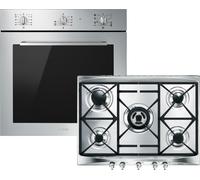 Smeg Cucina AOSF64M3G2 Built In Electric Single Oven and Gas Hob Pack - Stainless Steel - A+ Rated, Stainless Steel
