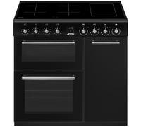 Smeg CX93IMBL 90 cm Electric Induction Range Cooker - Black, Black