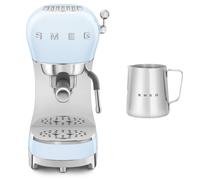 Smeg ECF02 Espresso Machine + CMMJ01 Milk Frothing Jug Bundle - Pale Blue