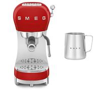 Smeg ECF02 Espresso Machine + CMMJ01 Milk Frothing Jug Bundle - Red