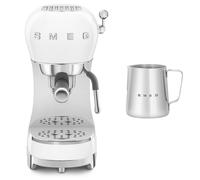 Smeg ECF02 Espresso Machine + CMMJ01 Milk Frothing Jug Bundle - White