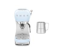 Smeg ECF02 Espresso Machine + CMMJ01 Milk Frothing Jug Bundle - Pale Blue