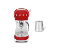 Smeg ECF02 Espresso Machine + CMMJ01 Milk Frothing Jug Bundle - Red
