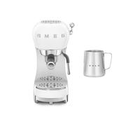 Smeg ECF02 Espresso Machine + CMMJ01 Milk Frothing Jug Bundle - White