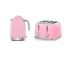 Smeg EEJB130 Jug Kettle with 7 Temperature Settings , 3KW, 1.7L & 4 Slice Toaster, Extra Wide Slots, Pink KLF04PKUK/TSF03PKUK