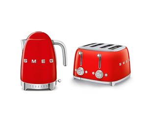 Smeg EEJB133 Jug Kettle with Acoustic Alarm, 3KW, 1.7L & Smeg 4 Slice Toaster, Extra Wide Slots, White TSF03WHUK/KLF04WHUK