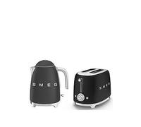 Smeg 50's Style Retro Range Breakfast Set, 1.7L 3000W Kettle and Multi-Functional Control 2-Slice 950W Toaster, Matte Black, KLF03BLMUK/ TSF01BLMUK