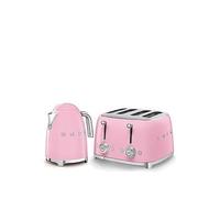 Smeg 50s Style Retro Range Breakfast Set, 1.7L 3000W Kettle and Multi-Functional Control 4-Slice 2000W Toaster, Pastel Pink, KLF03PKUK/ TSF03PKUK