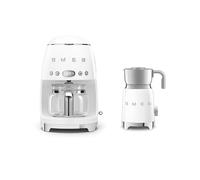 Smeg EEJB299 Retro Kitchen Set, 1.4L Drip Coffee Machine and Induction Milk Frother, DCF02WHUK + MFF11WHUK, White