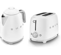 Smeg Kettle 1.7L 3Kw & 2 Slice Toaster, 50’s Style Retro Range in Matte White