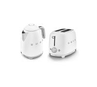Smeg 50’s Style Retro Range Breakfast Set, 1.7L 3000W Kettle and Multi-Functional Control 2-Slice 950W Toaster, Matte White, KLF03WHMUK/ TSF01WHMUK