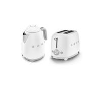 Smeg 50's Style Retro Range Breakfast Set, 1.7L 3000W Kettle and Multi-Functional Control 2-Slice 950W Toaster, Matte White, KLF03WHMUK/ TSF01WHMUK