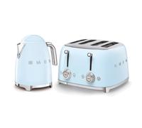 Smeg Kettle 1.7L 3Kw & 4-Slice Toaster Set, Stainless Steel in Pastel Blue