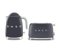 Smeg Kettle & 2-Slice 950W Toaster, Stainless Steel, Slate Grey