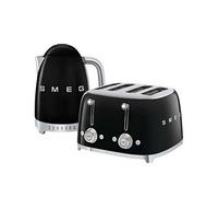 Smeg KLF04BLUK Jug Kettle with 7 Temperature Settings , 3KW, 1.7L & TSF03BLUK 4 Slice Toaster, Extra Wide Slots, Black