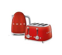 Smeg Kettle and 50s 4 by 4 Slice Toaster in Red