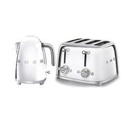 Smeg 50's Style Retro Range Breakfast Set, 1.7L 3000W Kettle and Multi-Functional Control 4-Slice 2000W Toaster, Polished Stainless Steel