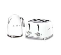Smeg 50's Style Retro Range Breakfast Set, 1.7L 3000W Kettle and Multi-Functional Control 4-Slice 2000W Toaster White