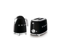 Smeg 50's Style Retro Range Breakfast Set, 1.7L 3000W Variable Temperature Kettle and Multi-Functional Control 2-Slice 950W Toaster, Black