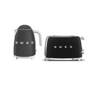 Smeg Kitchen Set, 1.7L Jug Kettle with 360 Swivel Base, 3000W and 4 Slice Toaster with Extra Wide Slots, Matte Black, KLF03BLMUK and TSF03BLUK