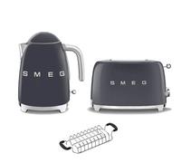 Smeg KLF03 Kettle + TSF01 Toaster + TSBW01 Bun Warmer Bundle - Grey
